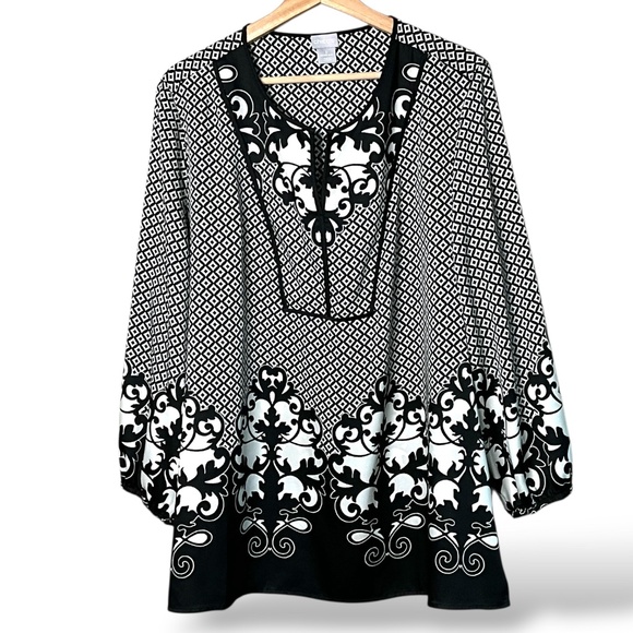 CHICO’S Easy Care Poly Geometric Print Tunic Top Sz 16 - Picture 3 of 12